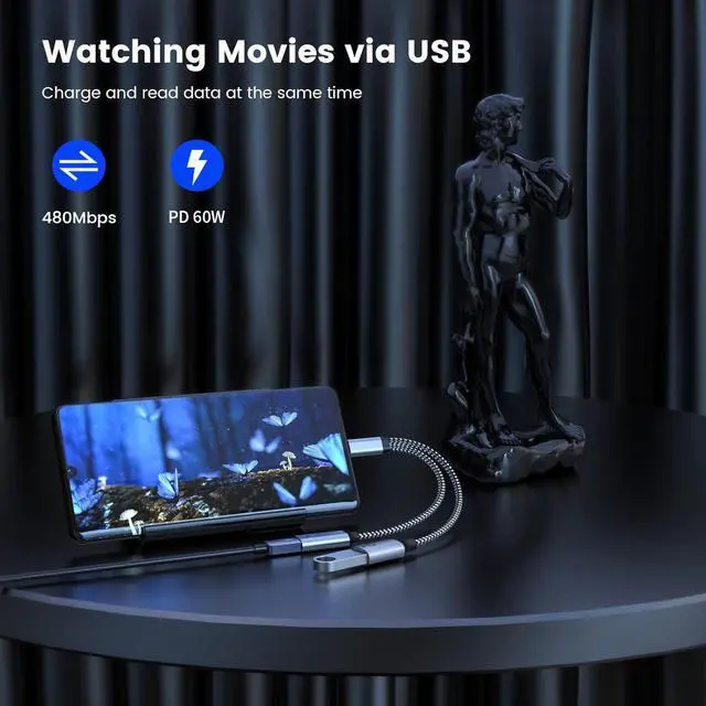 Alt view image 5 of 6 - USB C OTG with Charging USB c OTG adapter Type C OTG Splitter with 60W PD Fast Charge Compatible for steam deck Galaxy S24 Switch Google Chromecast with Google TV Onn Pi-KVM 3D Printer Octa4a Pixel4