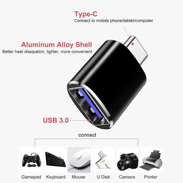 Alt view image 4 of 7 - USB C Adapter USB C to USB 3.0 Adapter (2 Pack) Converter Type C Male to USB A Female OTG Plug Connector for Mac Book iPad iPhone  Phone.