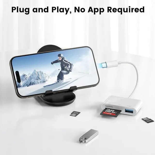 Alt view image 7 of 7 - USB Camera Adapter High-Speed USB C SD Card Reader for iPhone 15/16 Portable USB Adapter SD Card Adapter with SD MicroSD USB Port for Android Phones Tablets and More USB-C Devices
