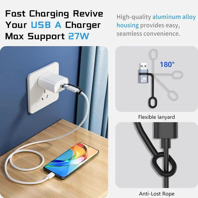 Alt view image 3 of 6 - USB A to USB C Adapter 2 Pack 5Gbps USBA 3.0 Male to Type C Female USBC Typec Converter for iPhone 16/15 Pro Max  S24/S23 MacBook Pro/Air iPad Pro Laptops Tablets