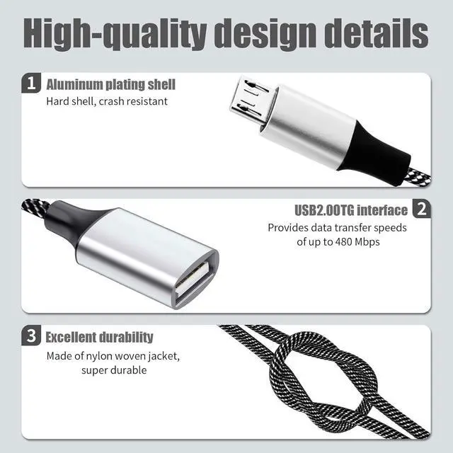 Alt view image 3 of 5 - Short Micro USB to USB A Splitter Micro USB Male to Dual USB A Female OTG Adapter USB 2.0 OTG Cable Converter Hub for  Phone S7/S6/LG/Flash Drive/Mouse/Keyboard/Android Phone and etc