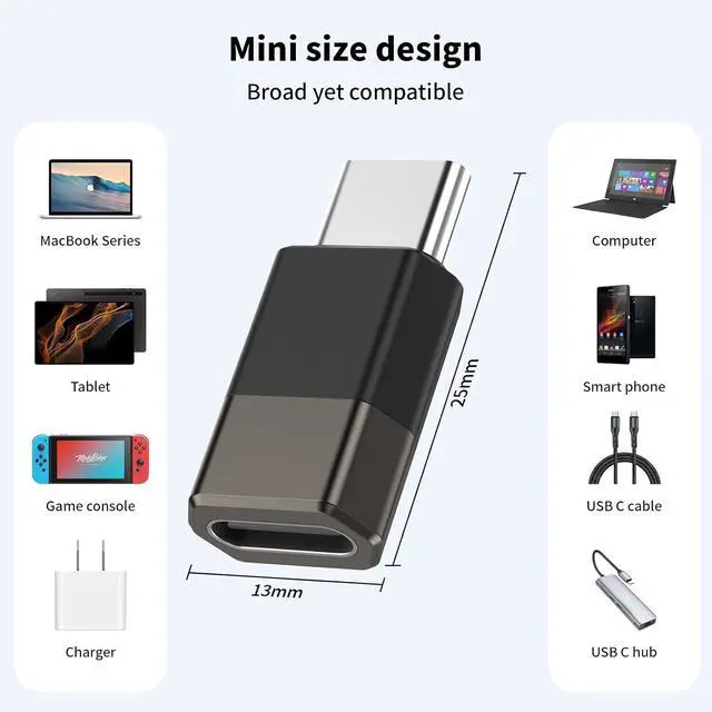 Alt view image 7 of 7 - 2 Pack USBC to USB C Adapters Zinc Alloy Adapters USBC Female to USB-C Male OTG Adapter Compatible with  Galaxy/LG//Type-C Phones/Tablets and More Devices.