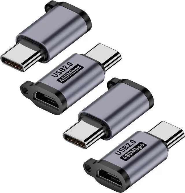 Main image of Micro USB 2.0 to USB C Adapter (4 Pack) Micro USB Female to USB Type C Male Converter Connector Support Charge Data Sync for Galaxy Type-C Phones Tablets and More (Grey)
