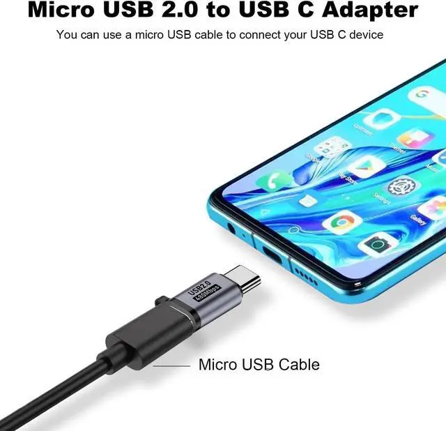 Alt view image 2 of 5 - Micro USB 2.0 to USB C Adapter (4 Pack) Micro USB Female to USB Type C Male Converter Connector Support Charge Data Sync for Galaxy Type-C Phones Tablets and More (Grey)