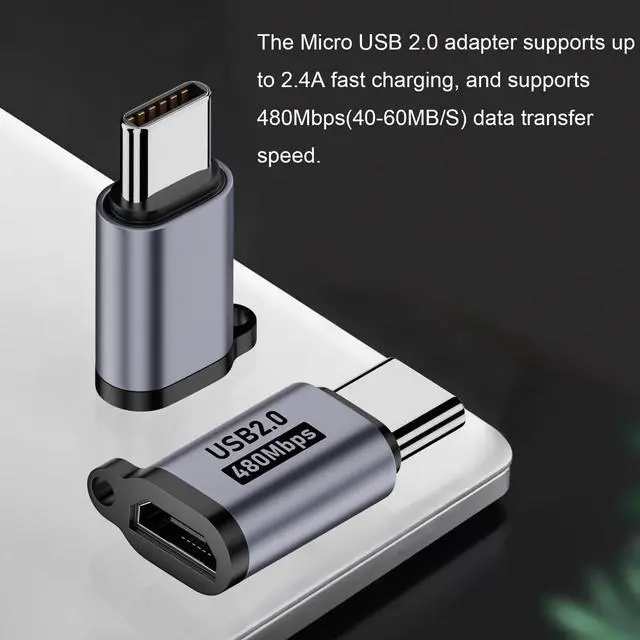 Alt view image 3 of 5 - Micro USB 2.0 to USB C Adapter (4 Pack) Micro USB Female to USB Type C Male Converter Connector Support Charge Data Sync for Galaxy Type-C Phones Tablets and More (Grey)
