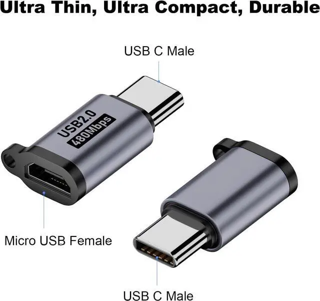 Alt view image 4 of 5 - Micro USB 2.0 to USB C Adapter (4 Pack) Micro USB Female to USB Type C Male Converter Connector Support Charge Data Sync for Galaxy Type-C Phones Tablets and More (Grey)