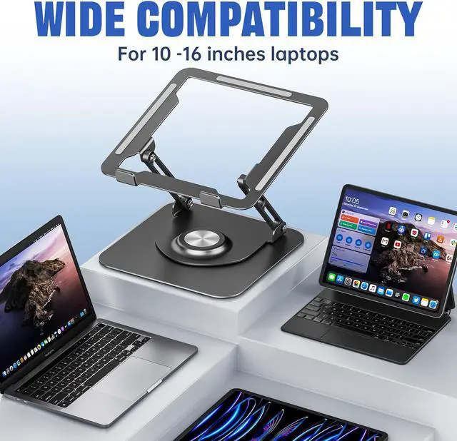 Alt view image 6 of 7 - Laptop Stand for Desk, Adjustable Computer Stand with 360° Rotating Base, Ergonomic Laptop Riser for Collaborative Work, Foldable & Portable Laptop Stand, fits for All 10-16" Laptops