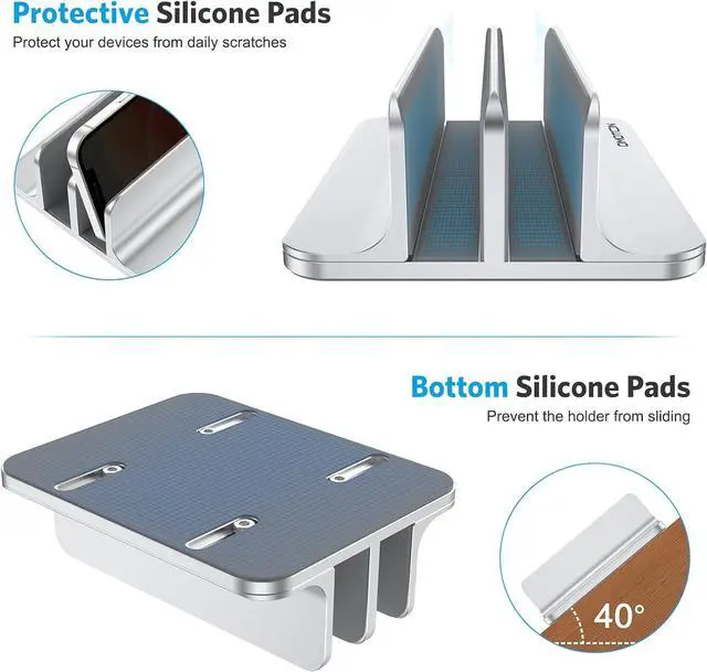 Alt view image 7 of 7 - [Updated Dock Version Vertical Laptop Stand Double Desktop Stand Holder with Adjustable Dock (Up to 17.3 inch) Fits All MacBook/Surface//HP//Chrome Book (Silver)