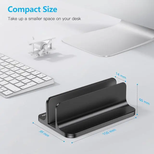 Alt view image 3 of 7 - OMOTON Vertical Laptop Stand Holder, Desktop Aluminum Stand for MacBook with Adjustable Dock Size, Fits All MacBook, Surface, Chromebook and Gaming Laptops (Up to 17.3 inches),Black