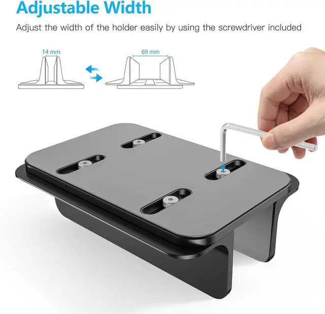 Alt view image 6 of 7 - OMOTON Vertical Laptop Stand Holder, Desktop Aluminum Stand for MacBook with Adjustable Dock Size, Fits All MacBook, Surface, Chromebook and Gaming Laptops (Up to 17.3 inches),Black
