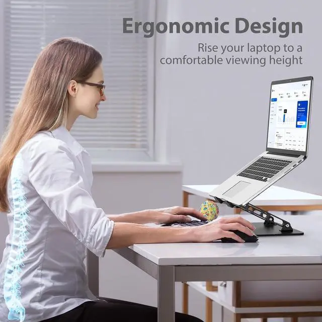 Alt view image 2 of 7 - Adjustable Laptop Stand for Desk Metal Foldable Laptop Riser Portable Laptop Holder Mount Ventilated Cooling Computer Notebook Stand Compatible with 10-15.6 Laptops
