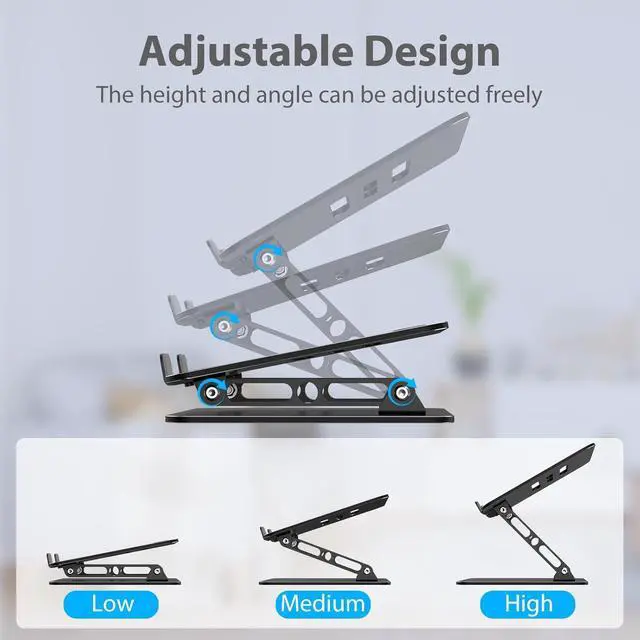 Alt view image 3 of 7 - Adjustable Laptop Stand for Desk Metal Foldable Laptop Riser Portable Laptop Holder Mount Ventilated Cooling Computer Notebook Stand Compatible with 10-15.6 Laptops