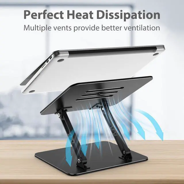 Alt view image 4 of 7 - Adjustable Laptop Stand for Desk Metal Foldable Laptop Riser Portable Laptop Holder Mount Ventilated Cooling Computer Notebook Stand Compatible with 10-15.6 Laptops