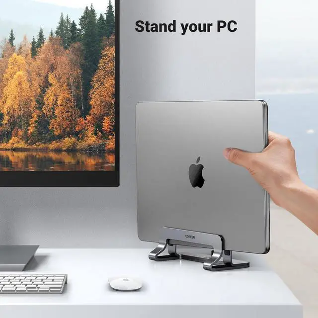Alt view image 2 of 7 - UGREEN Vertical Laptop Stand Holder for Desk Compatible with MacBook Pro, MacBook Air Stand Vertical Aluminum Adjustable for Up to 17.3 Inch Gaming Laptop, Gray