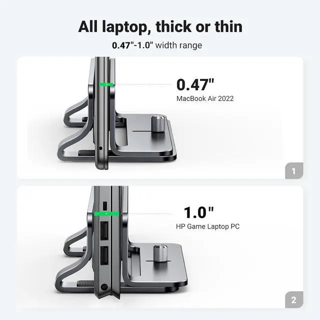 Alt view image 3 of 7 - UGREEN Vertical Laptop Stand Holder for Desk Compatible with MacBook Pro, MacBook Air Stand Vertical Aluminum Adjustable for Up to 17.3 Inch Gaming Laptop, Gray