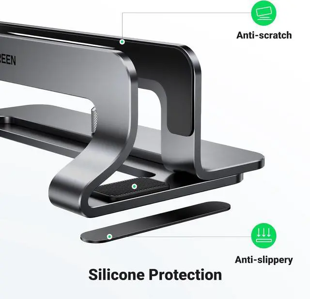 Alt view image 4 of 7 - UGREEN Vertical Laptop Stand Holder for Desk Compatible with MacBook Pro, MacBook Air Stand Vertical Aluminum Adjustable for Up to 17.3 Inch Gaming Laptop, Gray