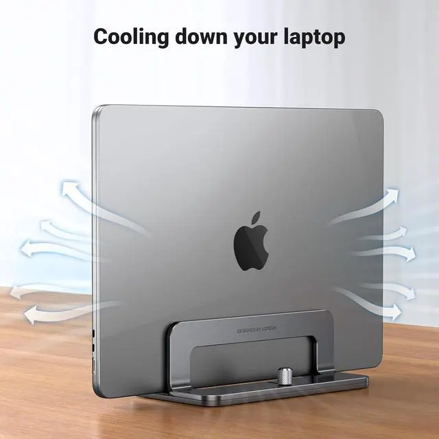 Alt view image 6 of 7 - UGREEN Vertical Laptop Stand Holder for Desk Compatible with MacBook Pro, MacBook Air Stand Vertical Aluminum Adjustable for Up to 17.3 Inch Gaming Laptop, Gray