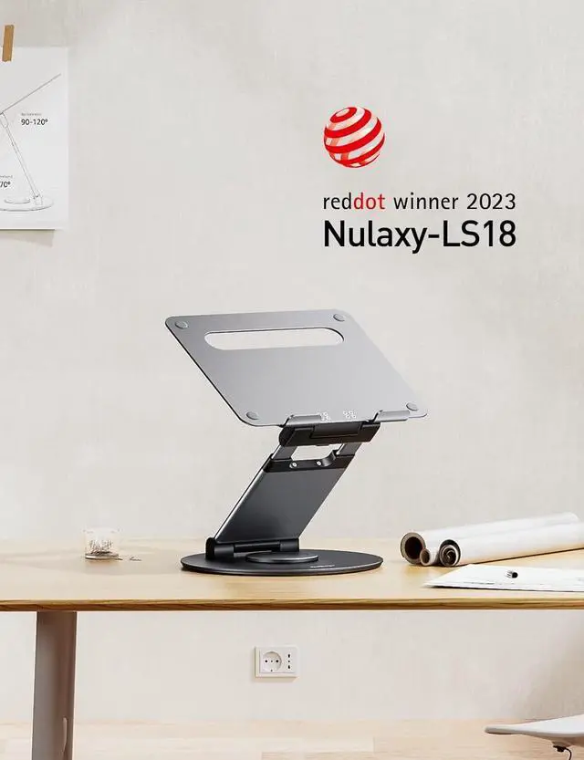 Alt view image 2 of 7 - Telescopic 360 Rotating Laptop Stand for Desk Adjustable Height Swivel Pull Out Design Ergonomic Laptop Riser Fits All 10-17 Laptops Computer MacBook Gray