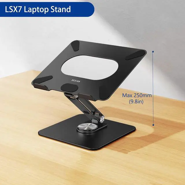 Alt view image 5 of 7 - BESIGN LSX7 Laptop Stand with 360° Rotating Base, Ergonomic Adjustable Notebook Stand, Riser Holder Computer Stand Compatible with Air, Pro, Dell, HP, Lenovo More 10-15.6" Laptops (Black)