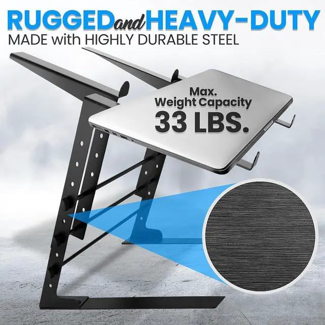 Alt view image 6 of 7 - Portable Dual Laptop Stand - Standing Table with Adjustable Height Ergonomic Design & Anti-Slip Prongs for DJ Mixer Sound Equipment Workstation Gaming & Home Use - PLPTS38 Black