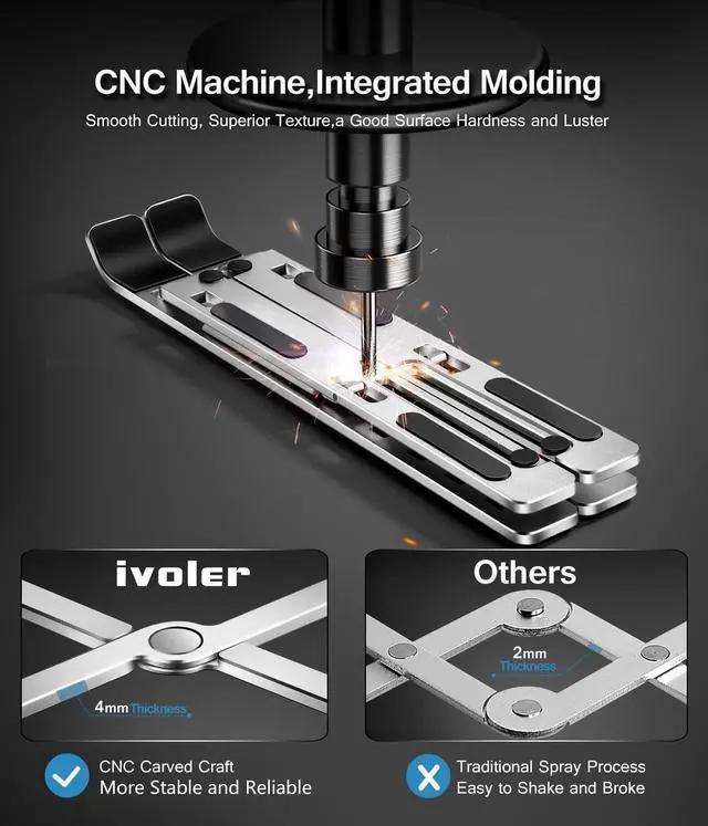 Alt view image 2 of 7 - Laptop Stand Laptop Holder Riser Computer Tablet Stand 6 Angles Adjustable Aluminum Ergonomic Foldable Portable Desktop Holder Compatible with 10-15.6 MacBook iPad HP   Silver