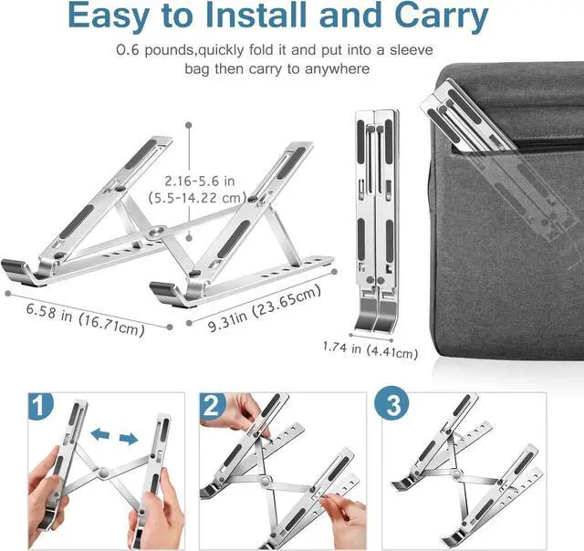 Alt view image 5 of 7 - Laptop Stand Laptop Holder Riser Computer Tablet Stand 6 Angles Adjustable Aluminum Ergonomic Foldable Portable Desktop Holder Compatible with 10-15.6 MacBook iPad HP   Silver