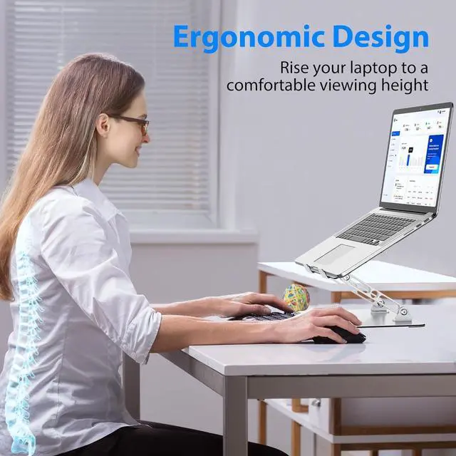 Alt view image 2 of 7 - Laptop Stand for Desk Adjustable Laptop Riser Metal Laptop Holder Foldable Computer Stand Portable Laptop Mount Ventilated Cooling Notebook Stand Compatible with 10-15.6 Laptops
