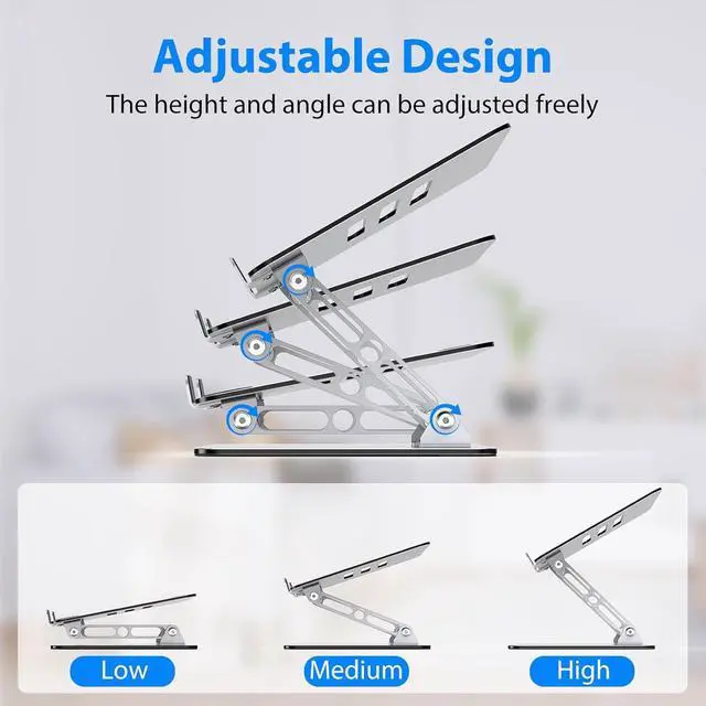 Alt view image 3 of 7 - Laptop Stand for Desk Adjustable Laptop Riser Metal Laptop Holder Foldable Computer Stand Portable Laptop Mount Ventilated Cooling Notebook Stand Compatible with 10-15.6 Laptops