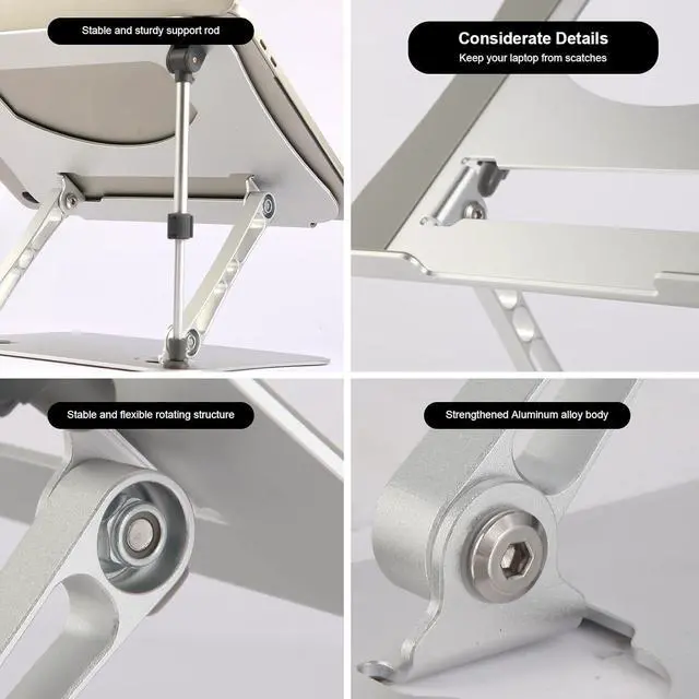 Alt view image 6 of 7 - Suitable for a variety of sizes of laptop stands aluminum alloy desktop height brackets standing office folding brackets multi-angle adjustment non-slip for typing heat dissipation bracket