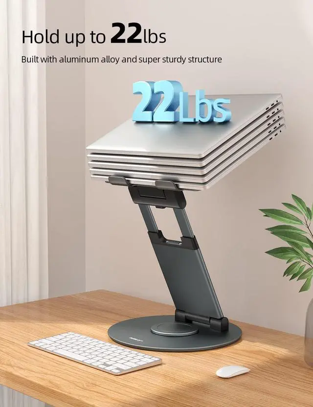 Alt view image 6 of 7 - Telescopic 360 Rotating Laptop Stand for Desk Adjustable Height Swivel Pull Out Design Ergonomic Laptop Riser Fits All 10-17 Laptops Computer MacBook Gray