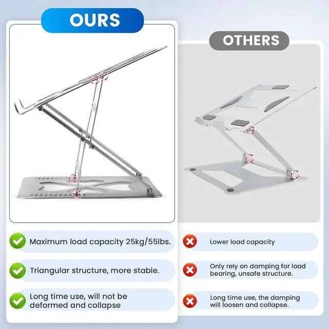 Alt view image 3 of 7 - Laptop Stands, Adjustable Laptop Stand for Desk, Up to 55 lbs for 10-20'' Laptops, Sliver