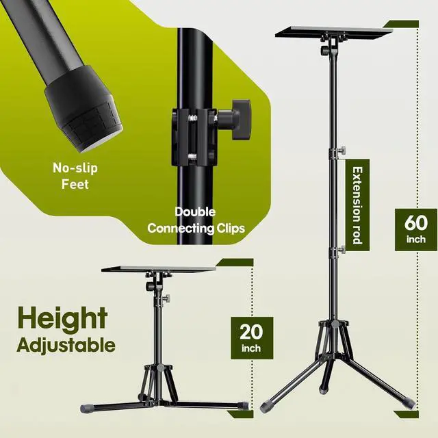 Alt view image 5 of 7 - Projector Stand Laptop Tripod Stand - Portable Stand Adjustable Height 20 to 60 Inch Projector Stand with Gooseneck Phone Holder  Mouse Tray Laptop Floor Stand for Podium Home Studio DJ Racks