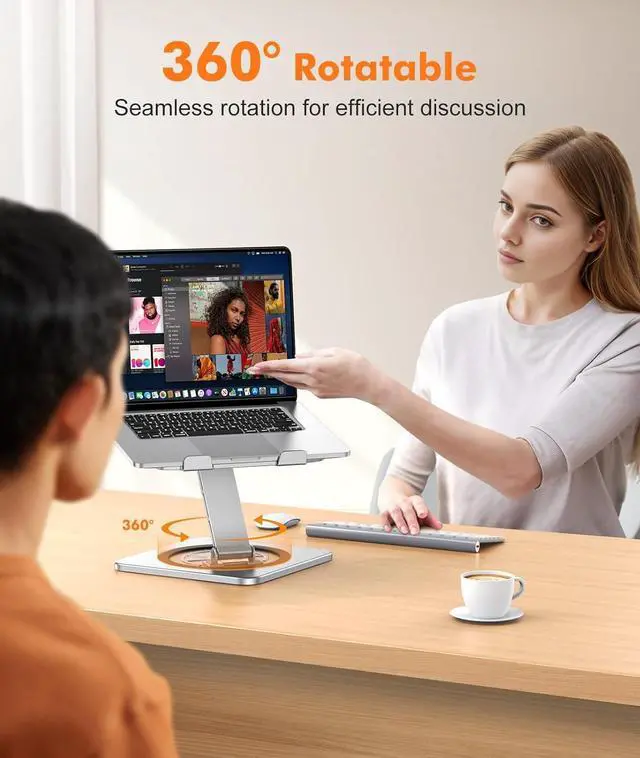 Alt view image 2 of 7 - Adjustable Laptop Stand with 360° Swivel Base, Foldable Laptop Riser Holder for Desk, Ergonomic Computer Notebook Cooling Stand Mount, Compatible with MacBook Air Pro, Dell XPS, HP (10-16")