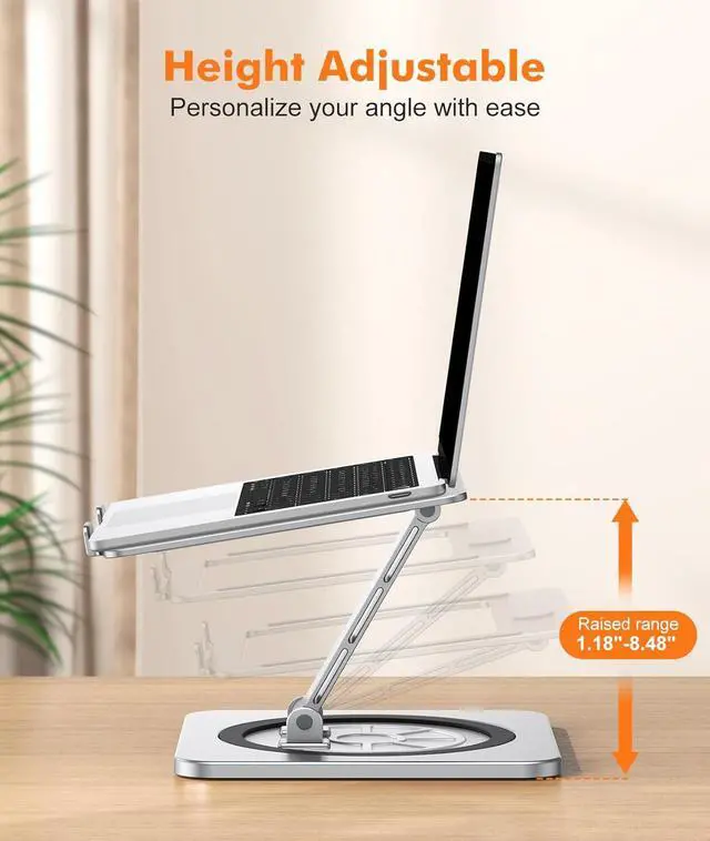 Alt view image 4 of 7 - Adjustable Laptop Stand with 360° Swivel Base, Foldable Laptop Riser Holder for Desk, Ergonomic Computer Notebook Cooling Stand Mount, Compatible with MacBook Air Pro, Dell XPS, HP (10-16")