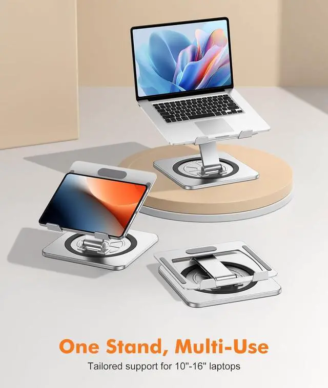 Alt view image 5 of 7 - Adjustable Laptop Stand with 360° Swivel Base, Foldable Laptop Riser Holder for Desk, Ergonomic Computer Notebook Cooling Stand Mount, Compatible with MacBook Air Pro, Dell XPS, HP (10-16")