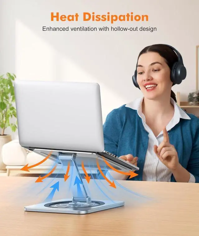 Alt view image 6 of 7 - Adjustable Laptop Stand with 360° Swivel Base, Foldable Laptop Riser Holder for Desk, Ergonomic Computer Notebook Cooling Stand Mount, Compatible with MacBook Air Pro, Dell XPS, HP (10-16")