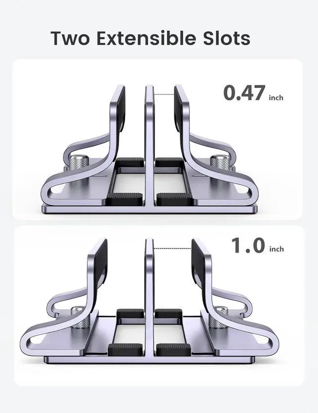 Alt view image 3 of 7 - Vertical Laptop Stand Holder Desk Dual Aluminum Dock Compatible with MacBook Pro Air Laptop Stand Desktop Adjustable  Ideapad Surface Book HP Notebook  Chromebook Up to 17.3 Inch