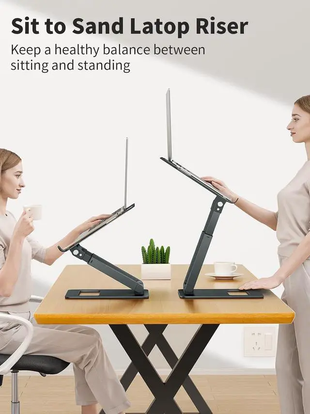 Alt view image 2 of 7 - tounee Laptop Stand for Desk Adjustable Height, Telescopic Computer Stand with Pull Out Design Ergonomic Laptop Riser Fits All Laptops 10-17"-Gray