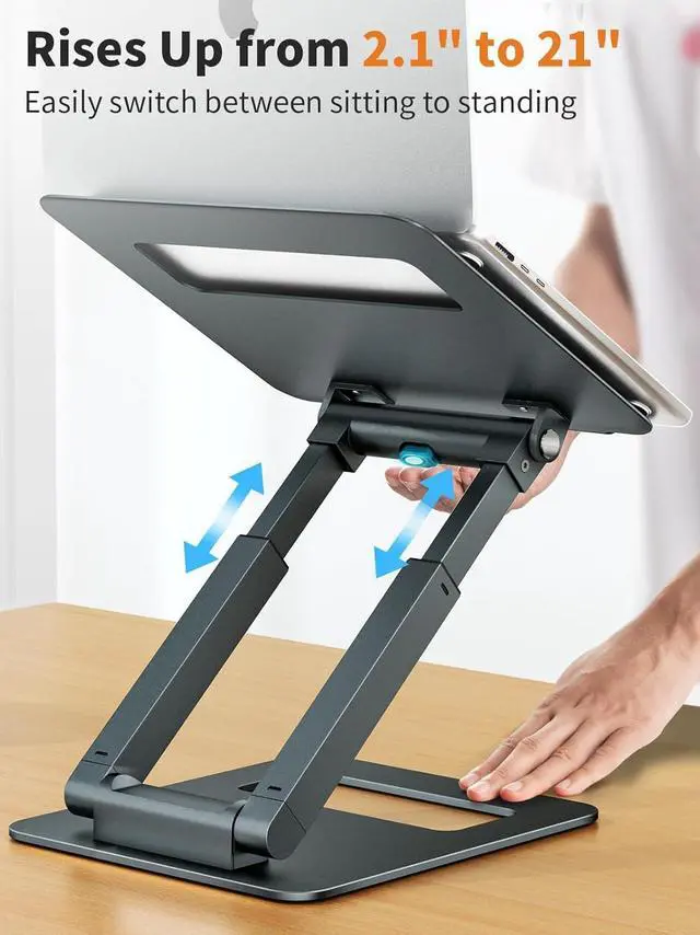 Alt view image 3 of 7 - Laptop Stand for Desk Adjustable Height Telescopic 360 Rotating Pull Out Design Ergonomic Laptop Riser Fits All MacBook Laptops -Gray