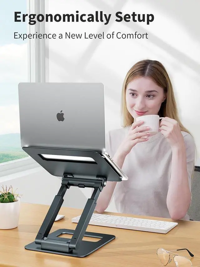 Alt view image 6 of 7 - Laptop Stand for Desk Adjustable Height Telescopic 360 Rotating Pull Out Design Ergonomic Laptop Riser Fits All MacBook Laptops -Gray