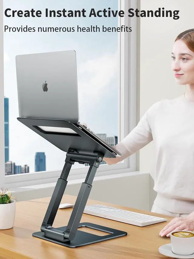 Alt view image 7 of 7 - Laptop Stand for Desk Adjustable Height Telescopic 360 Rotating Pull Out Design Ergonomic Laptop Riser Fits All MacBook Laptops -Gray