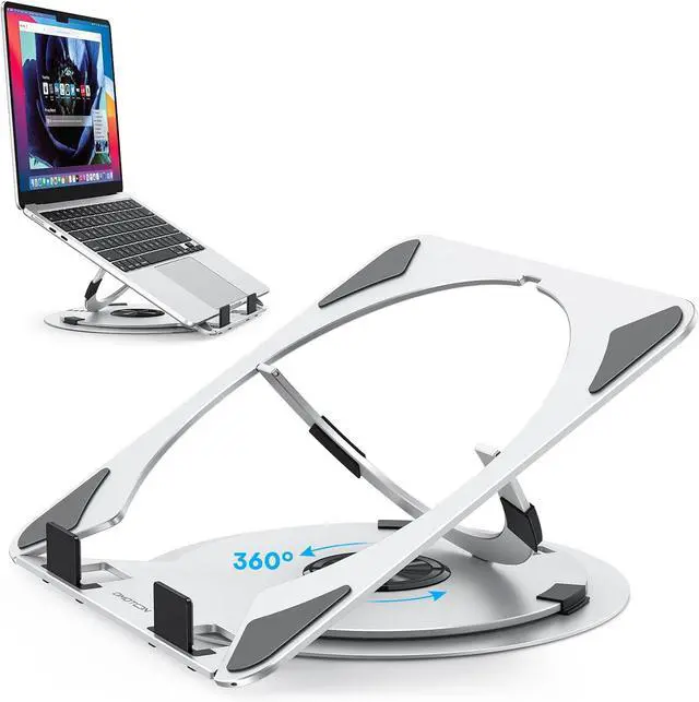 Main image of OMOTON Portable Laptop Stand for Desk, Ergonomic Computer Stand with 360° Rotating Base, 5-Level Adjustable Aluminum Foldable Mount, Compatible for 10-15.6" Laptops