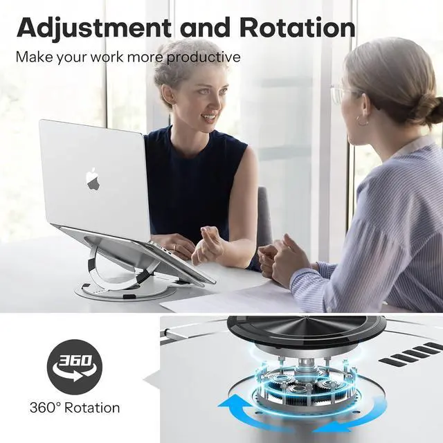Alt view image 2 of 7 - OMOTON Portable Laptop Stand for Desk, Ergonomic Computer Stand with 360° Rotating Base, 5-Level Adjustable Aluminum Foldable Mount, Compatible for 10-15.6" Laptops