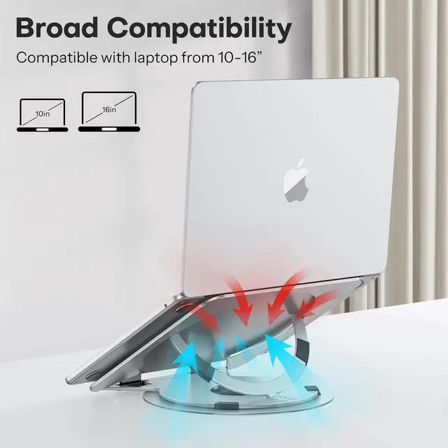Alt view image 6 of 7 - OMOTON Portable Laptop Stand for Desk, Ergonomic Computer Stand with 360° Rotating Base, 5-Level Adjustable Aluminum Foldable Mount, Compatible for 10-15.6" Laptops