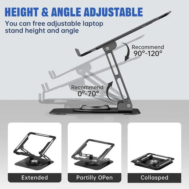 Alt view image 3 of 6 - Laptop Stand for Desk Adjustable Computer Stand with 360° Rotating Base Ergonomic Laptop Riser for Collaborative Work Foldable & Portable Laptop Stand fits for All 10-16 Laptops