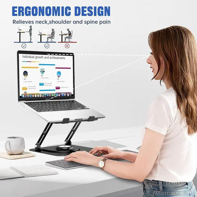 Alt view image 6 of 6 - Laptop Stand for Desk Adjustable Computer Stand with 360° Rotating Base Ergonomic Laptop Riser for Collaborative Work Foldable & Portable Laptop Stand fits for All 10-16 Laptops