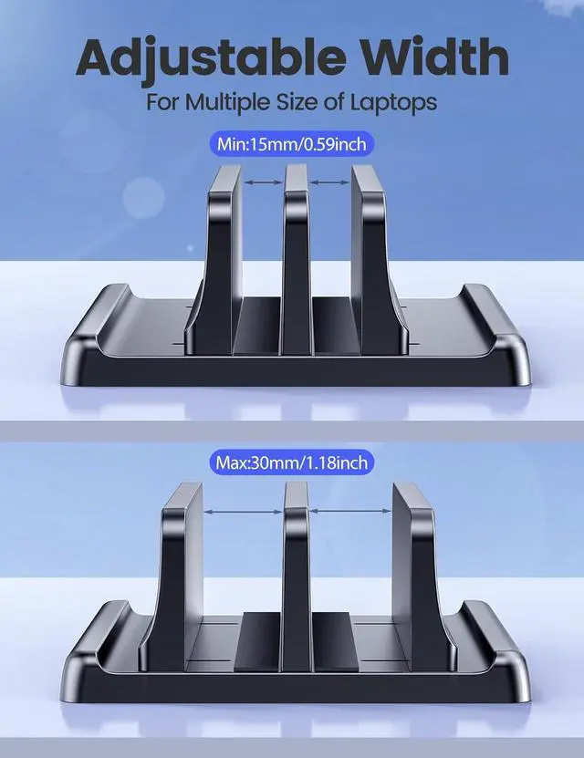 Alt view image 7 of 7 - Vaydeer Vertical Laptop Stand for Desk, Dual Slots Plastic Laptop Holder with Space Saving 4-in-1 Design, Adjustable Laptop Stand Supports MacBook, Chromebook, Surface, Dell