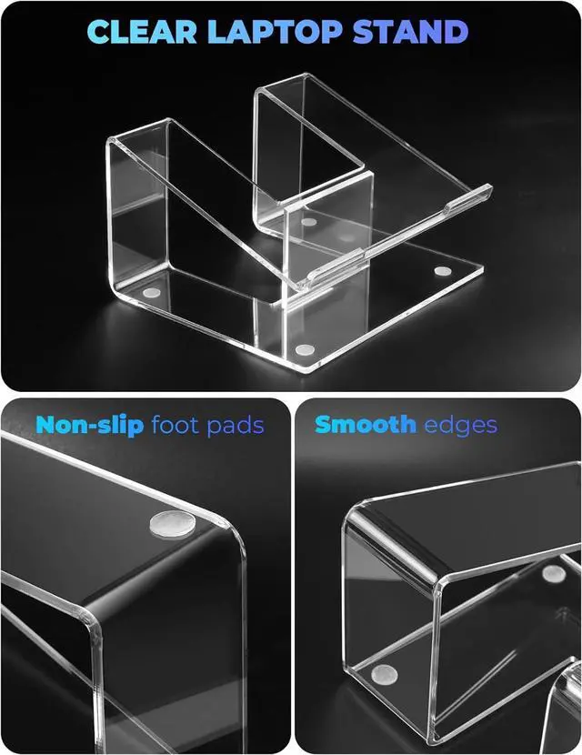Alt view image 5 of 7 - Acrylic Laptop Stand for Desk Laptop Riser for 15-17.3 Inch Laptops Ergonomic Laptop Holder Computer Stand for Laptop Compatible with Macbooks and Notebooks- Clear