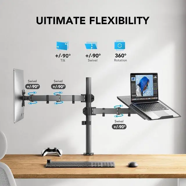 Alt view image 4 of 7 - Adjustable Monitor Stand Single Arm Desk Mount for 32 inch Screen and 17 inch Laptop Heavy Duty Ergonomic Bracket Holds 22lbs