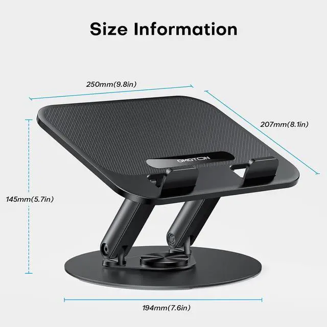 Alt view image 2 of 7 - Laptop Stand for Desk with 360° Rotating Base Ergonomic Laptop Riser for Collaborative Work Easy Storage Fits MacBook/Laptops up to 14 inches Black